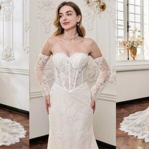 Darius Cordell - WT4887 - strapless corset long sleeve lace wedding dress